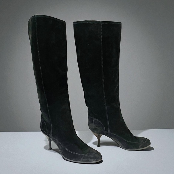 SERGIO ROSSI Black Suede Pull On Knee High Boots Size 38.5